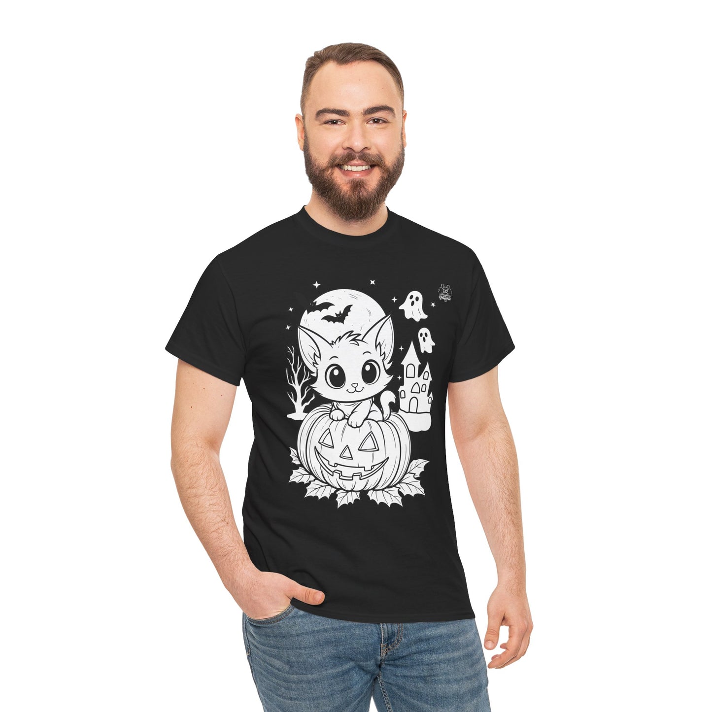 Happy Halloween Kitty DIY Coloring T-Shirt β Unisex Heavy Cotton Tee β Creative Color-It Shirt for Kids & Adults