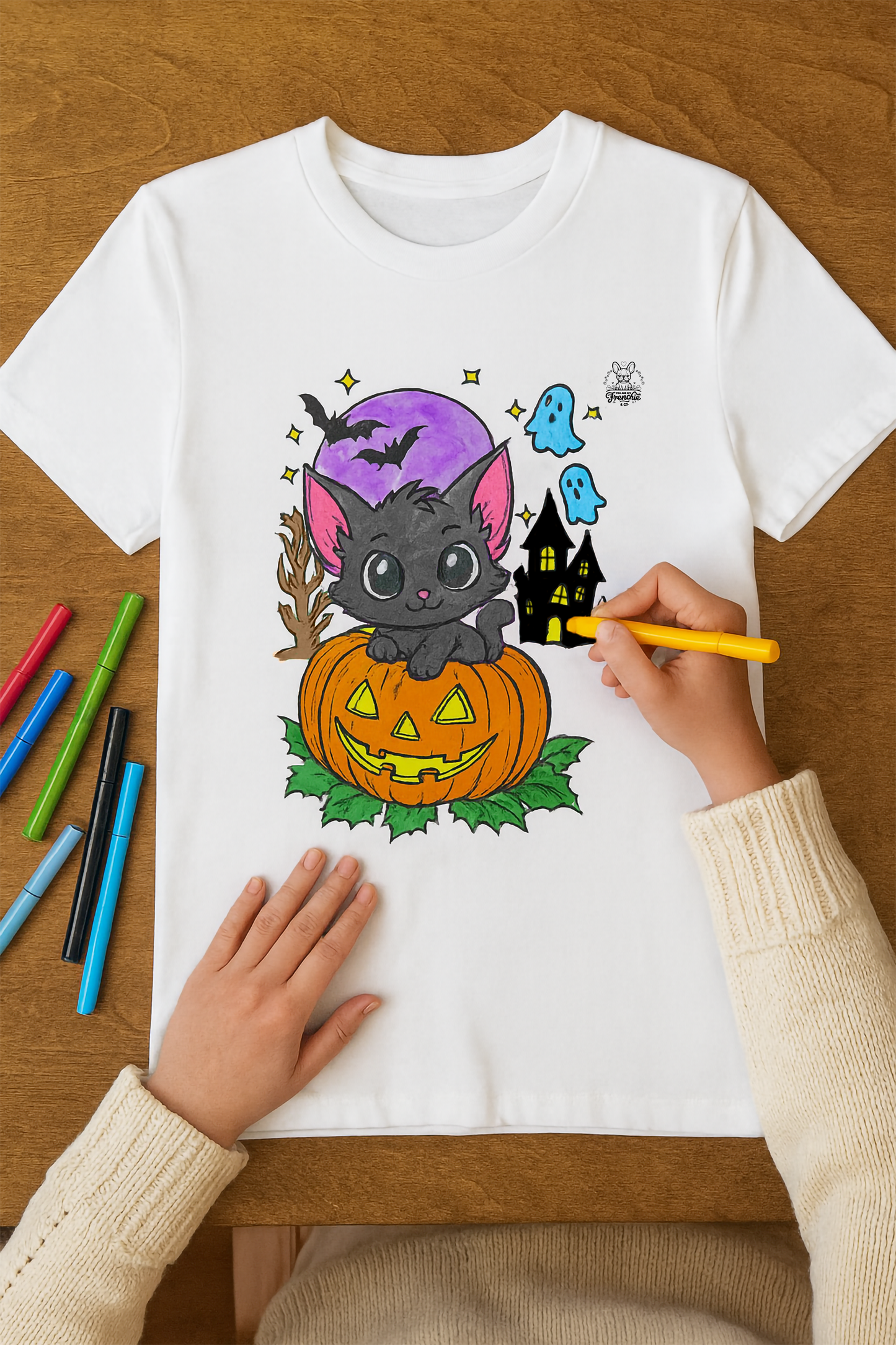 Happy Halloween Kitty DIY Coloring T-Shirt β Unisex Heavy Cotton Tee β Creative Color-It Shirt for Kids & Adults