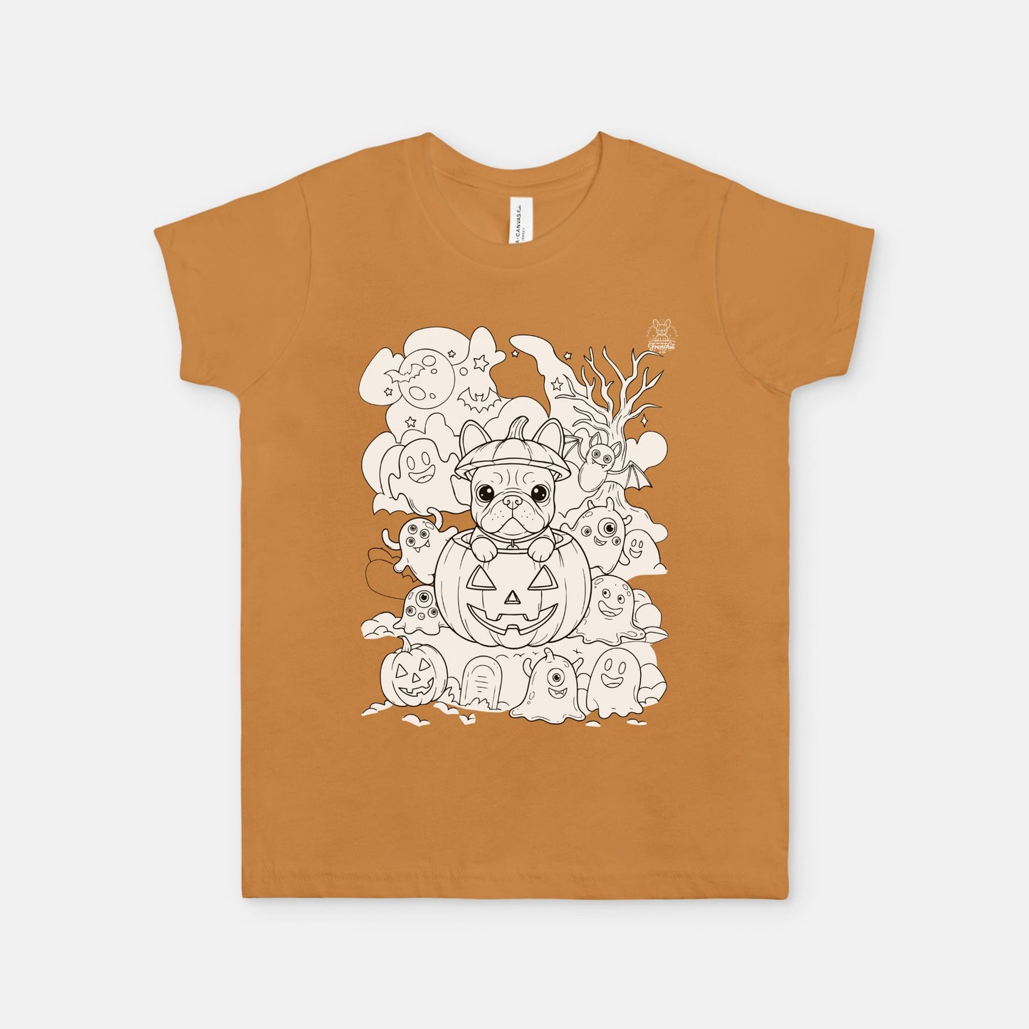 Color-Your-Own Halloween Pup & Ghosts Kids Coloring T-Shirt (Unisex, 3 Colors)