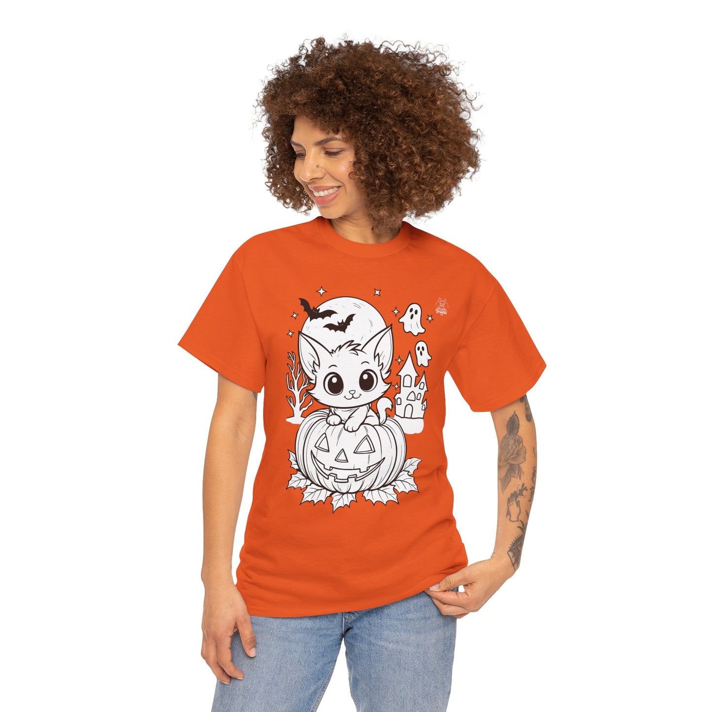 Happy Halloween Kitty DIY Coloring T-Shirt β Unisex Heavy Cotton Tee β Creative Color-It Shirt for Kids & Adults