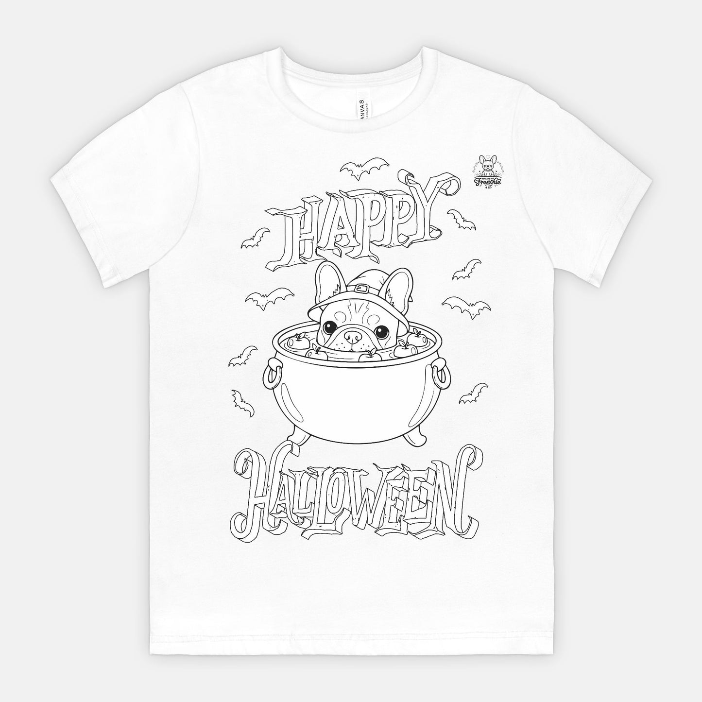 Happy Halloween Frenchie Color-It Tee (Unisex, White)