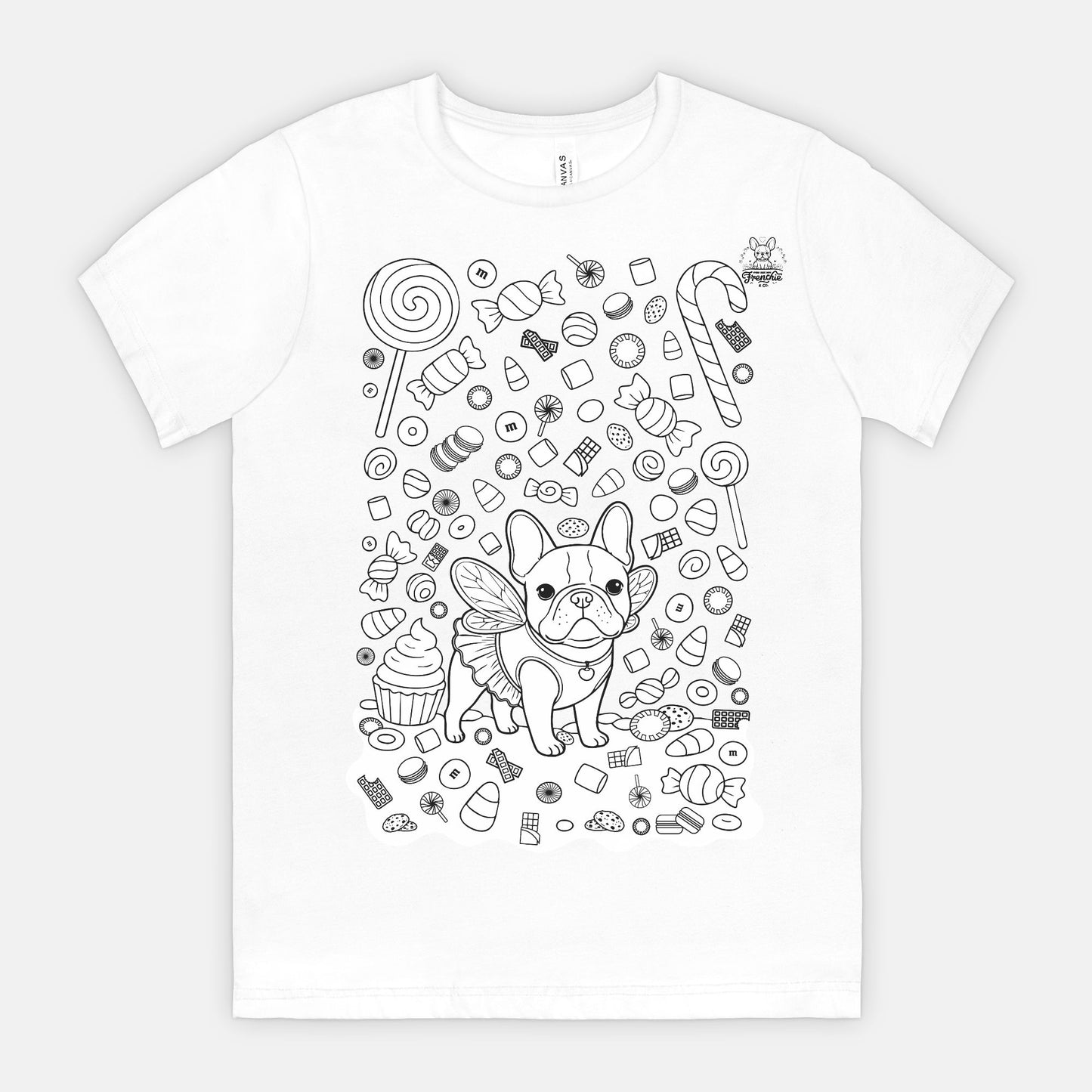 Candy Fairy Frenchie Color-It Tee (Unisex, White)