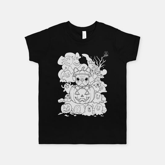 Color-Your-Own Halloween Pup & Ghosts Kids Coloring T-Shirt (Unisex, 3 Colors)