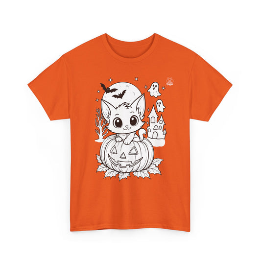 Happy Halloween Kitty DIY Coloring T-Shirt – Unisex Heavy Cotton Tee – Creative Color-It Shirt for Kids & Adults