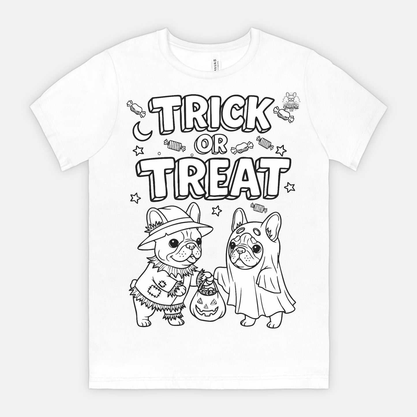DIY Color-It Bulldog Trick-or-Treat Tee – Halloween Dog Lovers Shirt (Unisex, White)