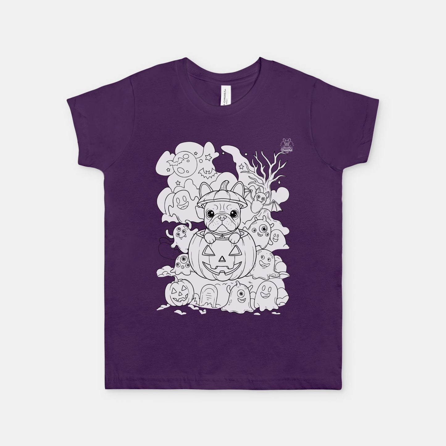 Color-Your-Own Halloween Pup & Ghosts Kids Coloring T-Shirt (Unisex, 3 Colors)