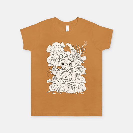 Color-Your-Own Halloween Pup & Ghosts Kids Coloring T-Shirt (Unisex, 3 Colors)