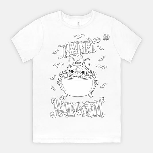 Happy Halloween Frenchie Color-It Tee (Unisex, White)